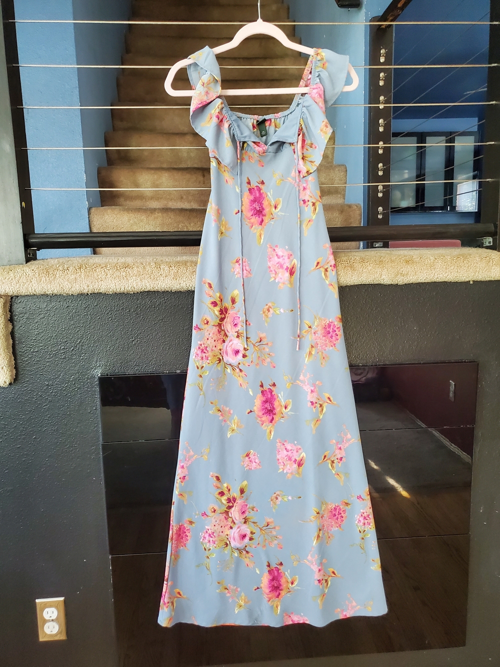 wild fable Light Blue Maxi Dress with Pink & Yellow Floral Print